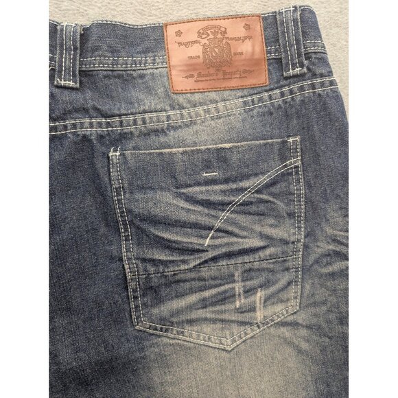 Member's Property Denim Shorts Mens 38 Blue Distressed Jean Zip Fly Casual - Picture 10 of 15